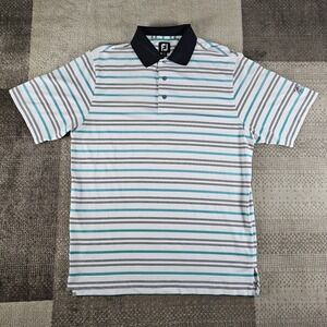 FootJoy Shirt Mens L Blue/White Striped‎ Performance Golf Polo Casual Stretch